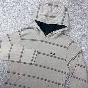 Oakley Hoodie Mens Medium Gray Striped Lightweight Pullover Sweatshirt Y2K Skate